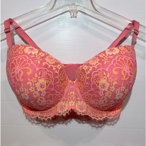 NWOT 36DDD Victorias Secret Dream Angels Lined Demi Lace Trim Bra Peach/Pink